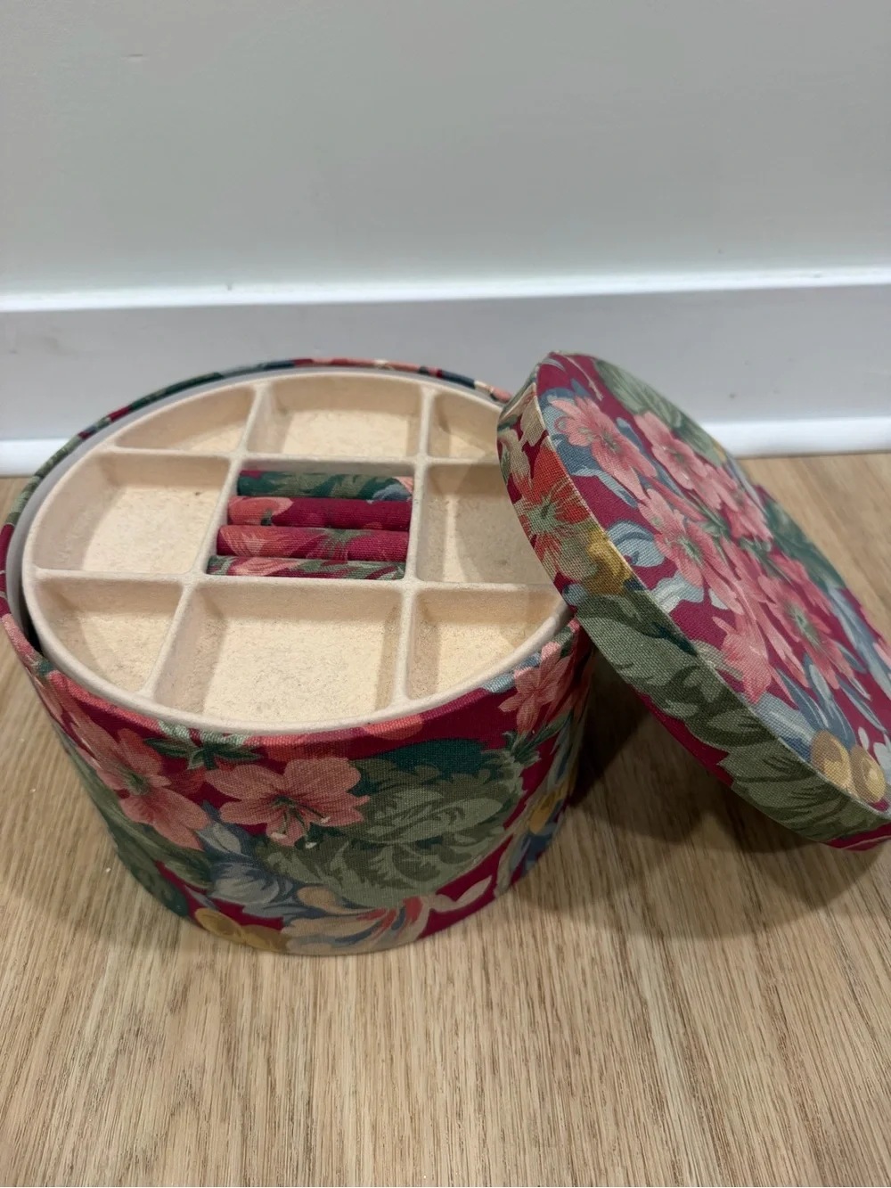 Floral Round Jewelry Organizer Box - Pink & Green